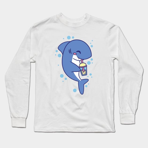 Shark Drinking Boba Tea Long Sleeve T-Shirt by JS Arts